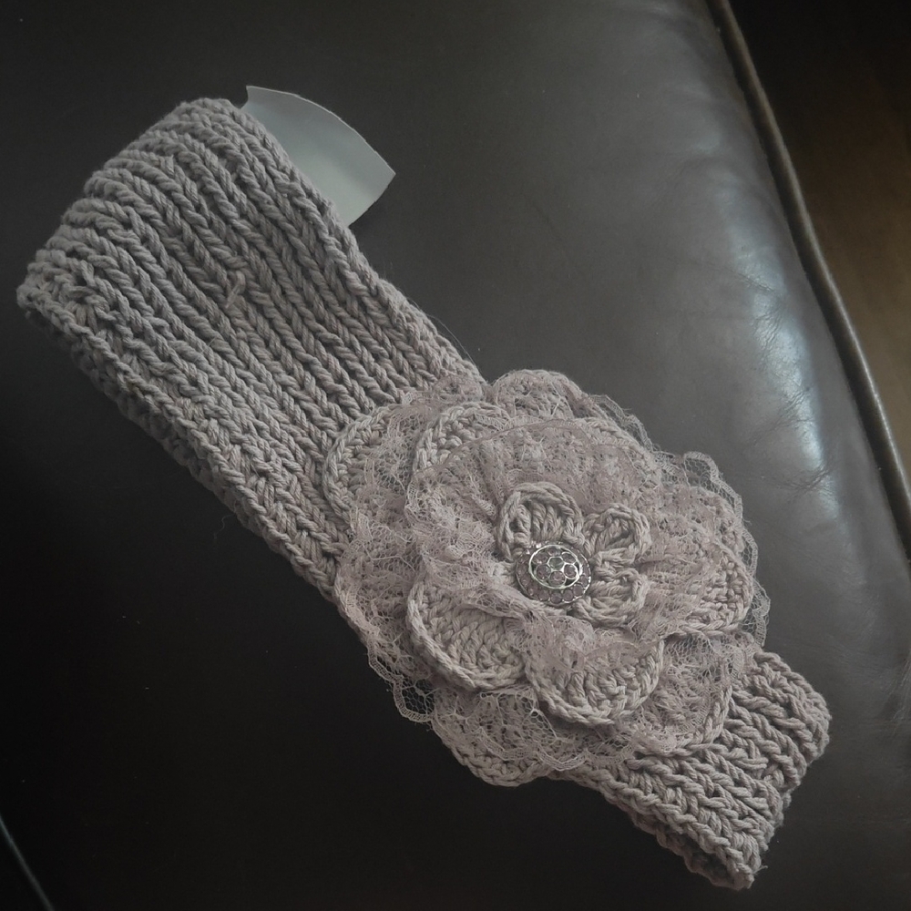 C.c. New Light Mauve Knit Headband with Floral Accent